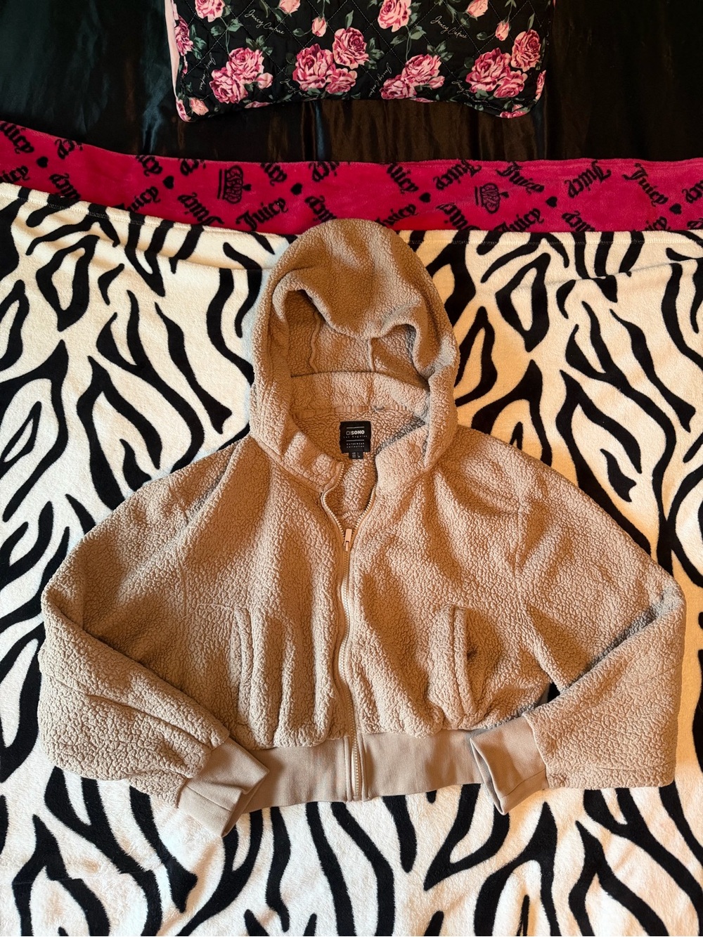 Ciso Taupe Sherpa Hooded Puffer Jacket